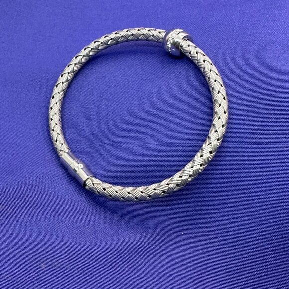 Sterling Italian Basket Weave Bracelet w/ Crystal Accents. Magnetic Closure - Picture 9 of 16